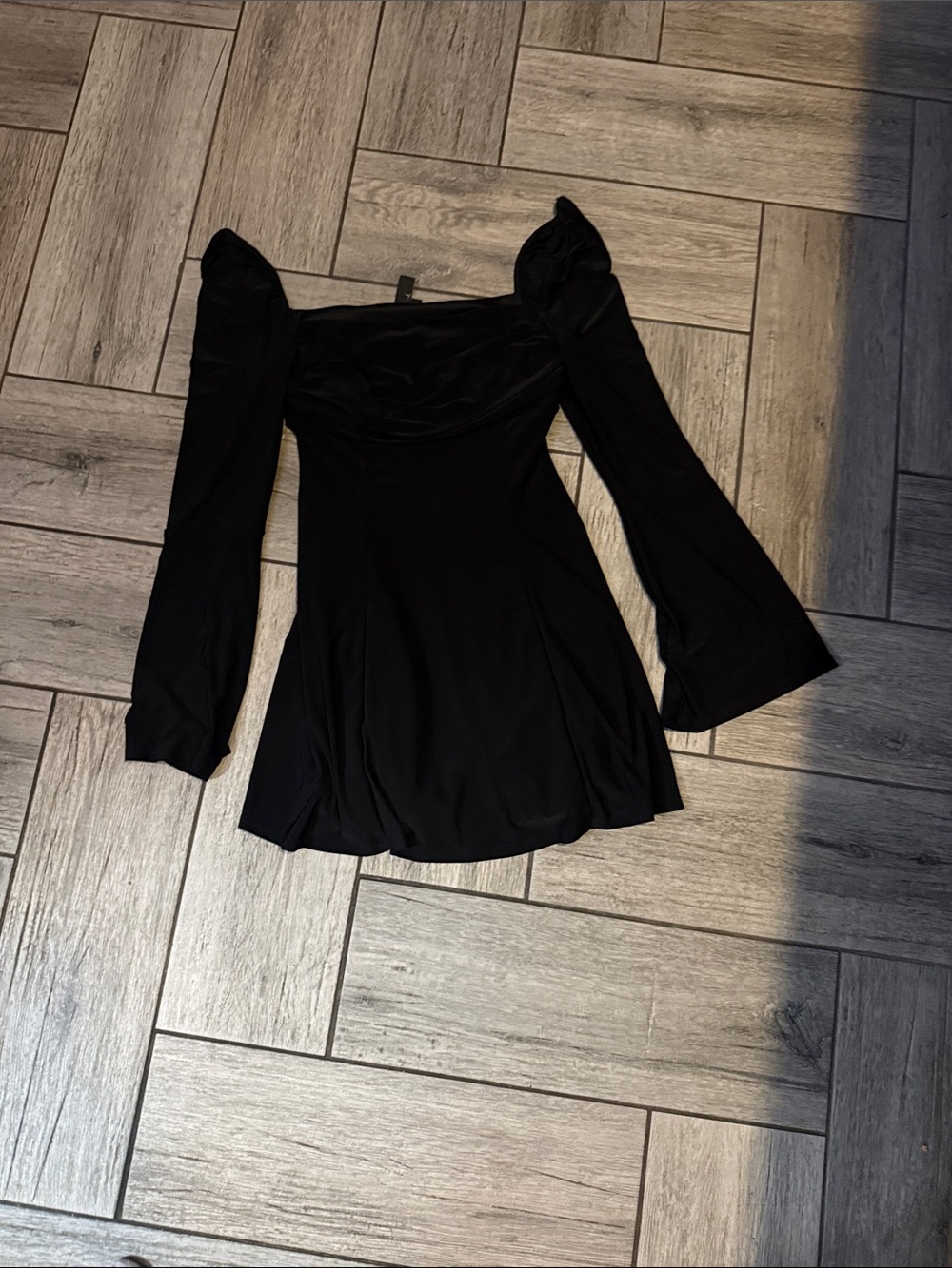 Windsor Black Off-Shoulder Long-Sleeve Dress with Flared Sleeves
